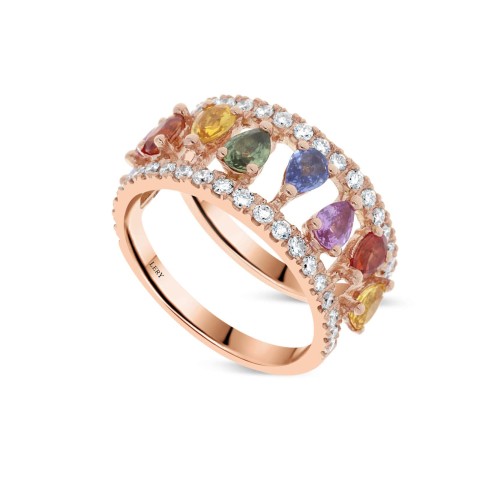 Bague Océane rainbow en or 18 carats, sur mesure.