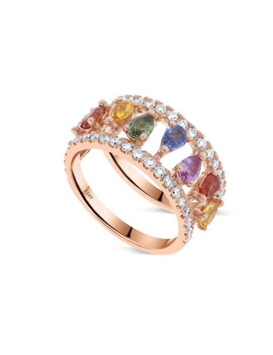 Bague Océane rainbow en or 18 carats, sur mesure.